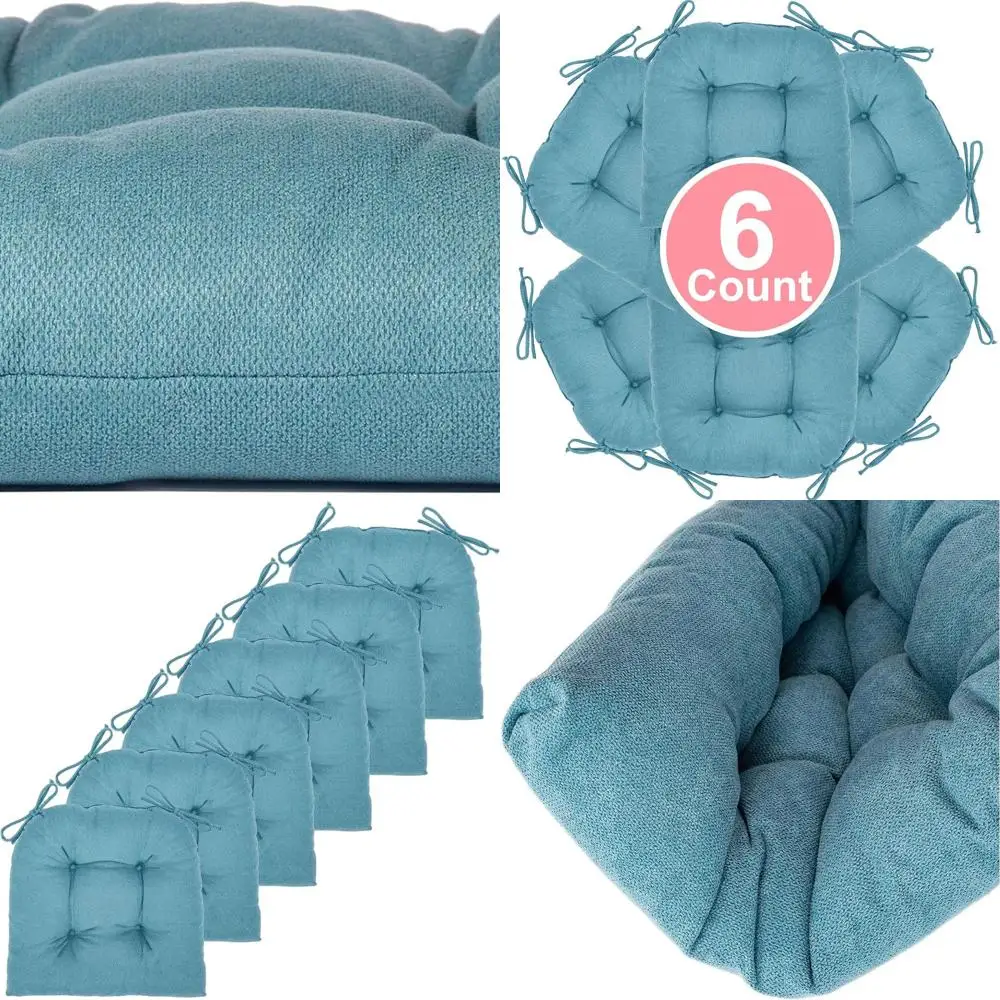 

Комплект из 6 подушек для обеденных стульев бирюзового цвета, подушечки для сидений 17x16 дюймов с завязками для внутреннего использования