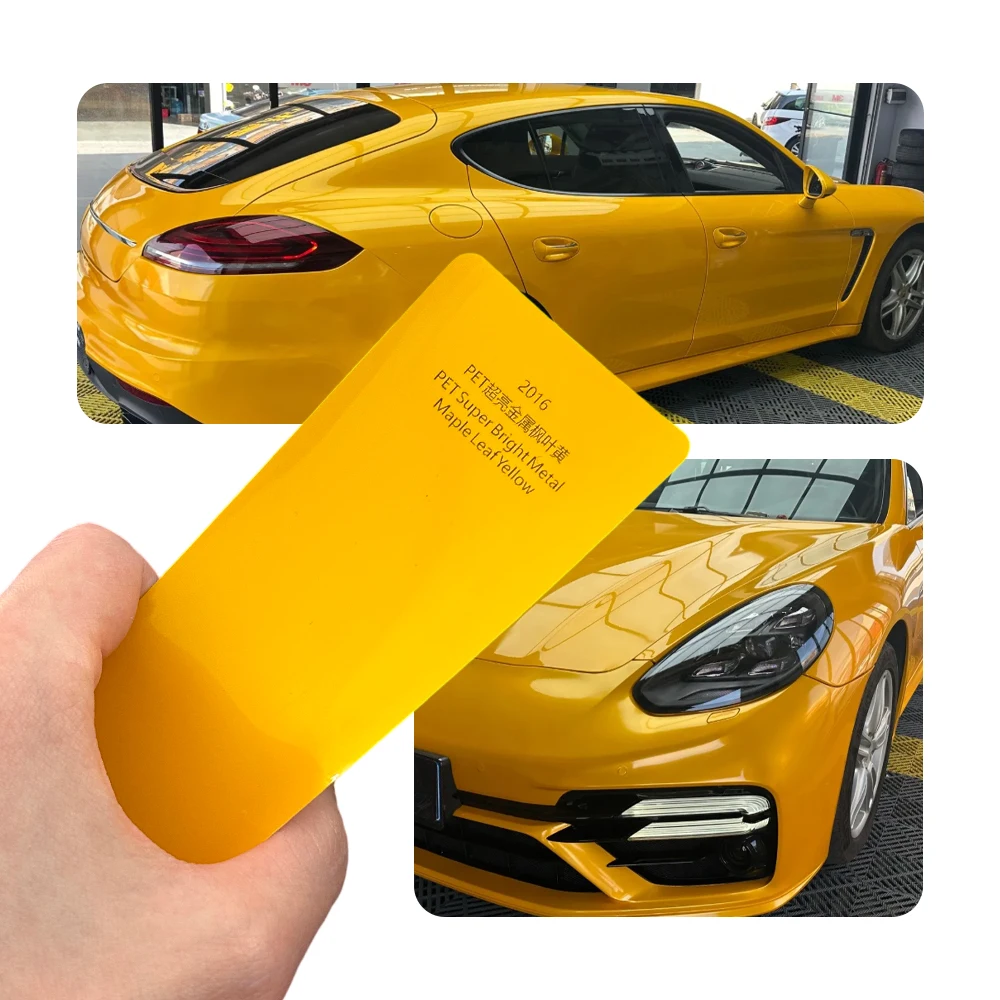 Glossy Super Bright Metallic Maple Leaf Yellow Car Vinyl Wrap Color Change Film Air Release Anti Scratch