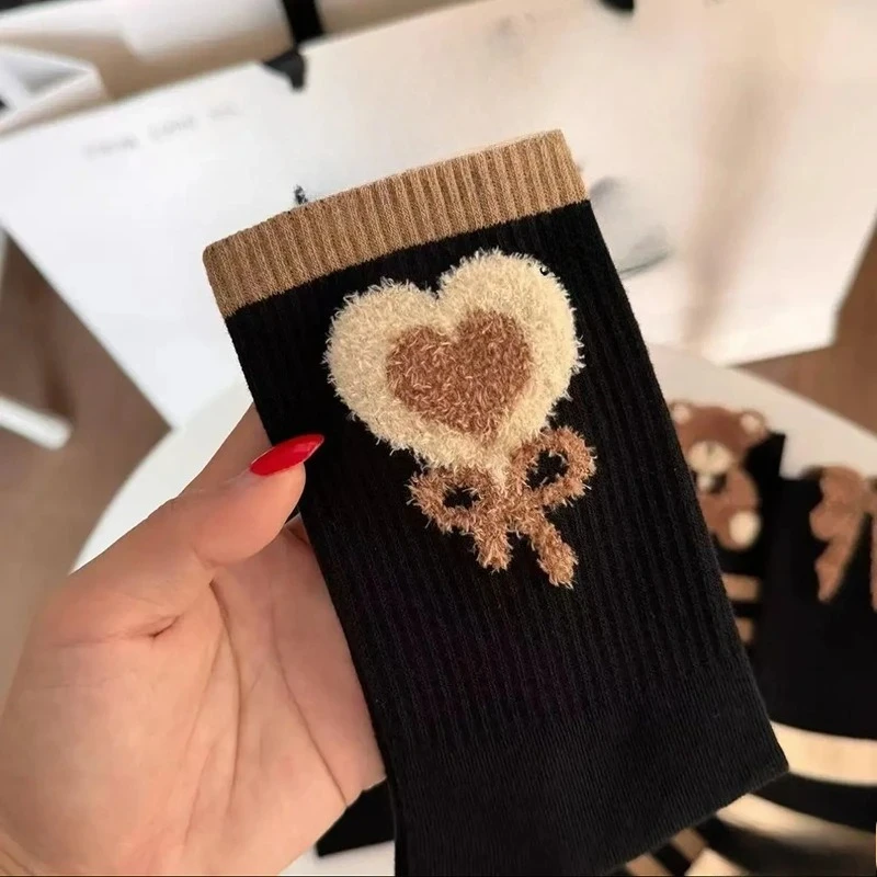 

1/5 пар женских носков до середины икры с милым медвежонком, модные и универсальные дышащие мягкие удобные повседневные носки для девочек