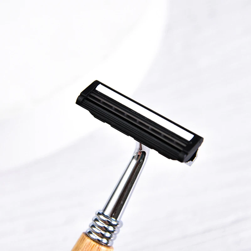 Lâminas descartáveis para homens, barbeador manual de segurança, punho de bambu, cabeça de aço inoxidável, máquina de barbear do curso do hotel, casa