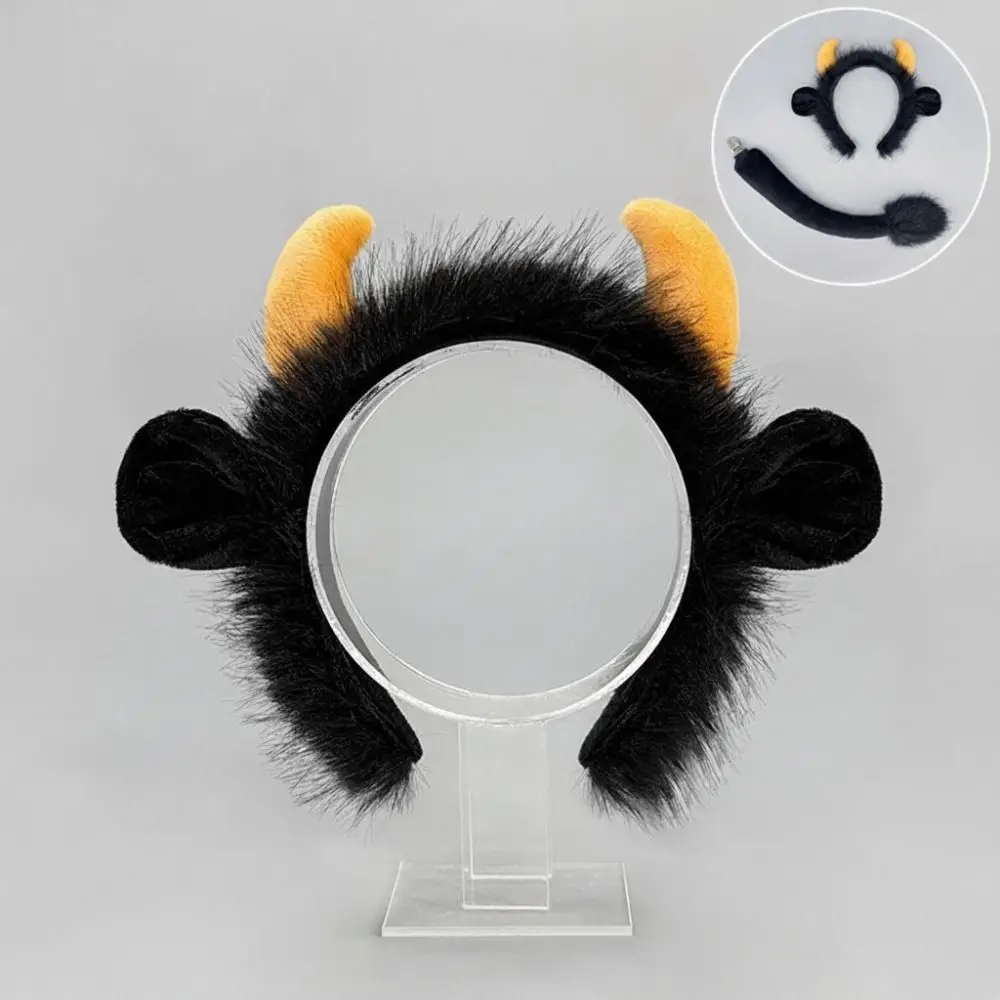 Plush Bull Horn Headband Brown Color Fursuit Material Cow Horn Headpiece Bull Horns Headpiece Prop Plush Tail Prop