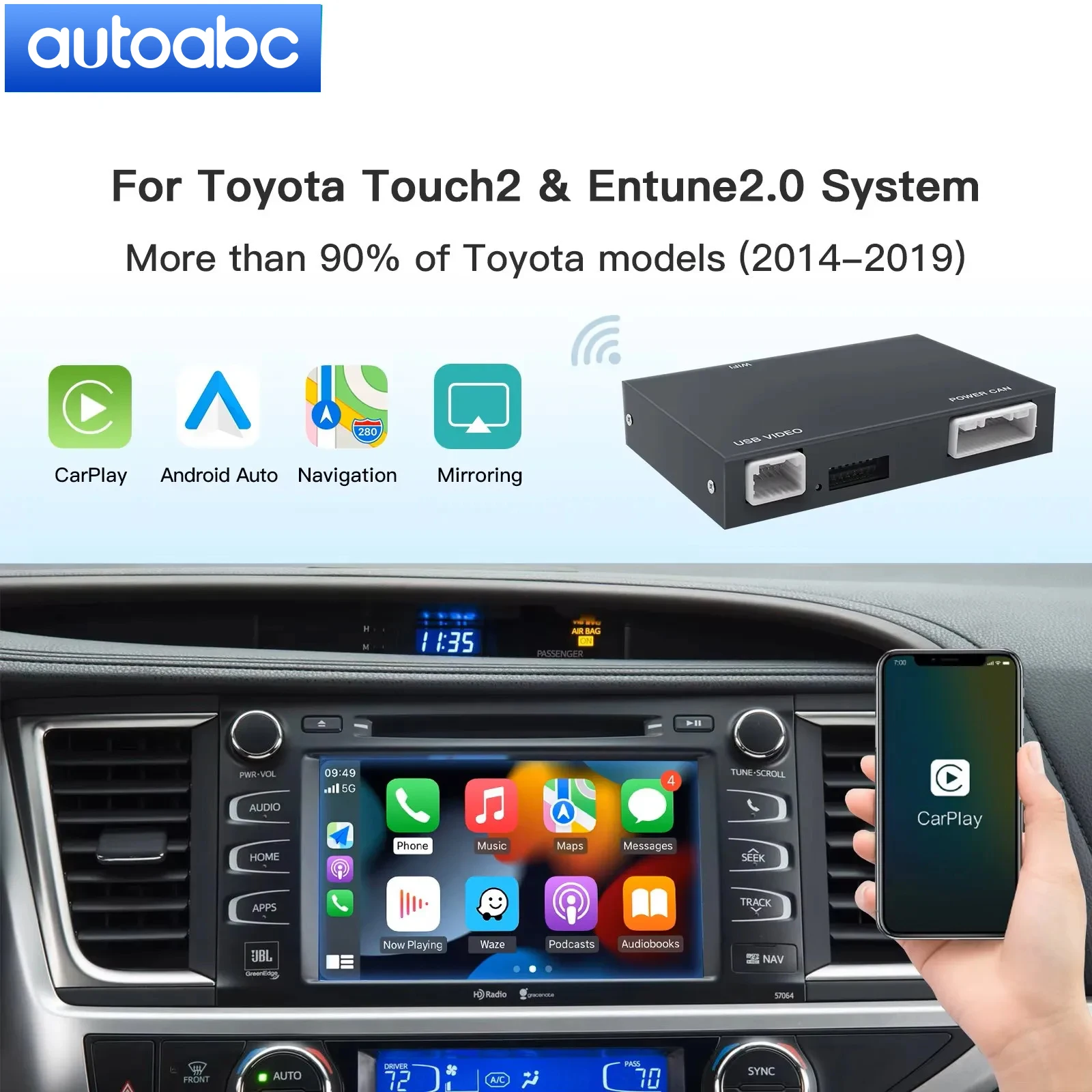 2025 Wireless Carplay Android Auto For TOYOTA Touch 2 Entune 2.0 Highlander Tundra Sienna Prius Yaris Camry CHR Module Decoder