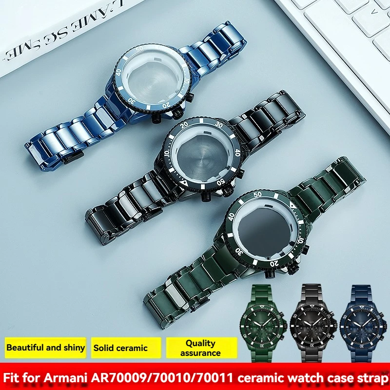 

Ceramic Watch Band +case For Armani Watch AR70010/70009/70011 Series real ceramic suit Modified money Watch accessories
