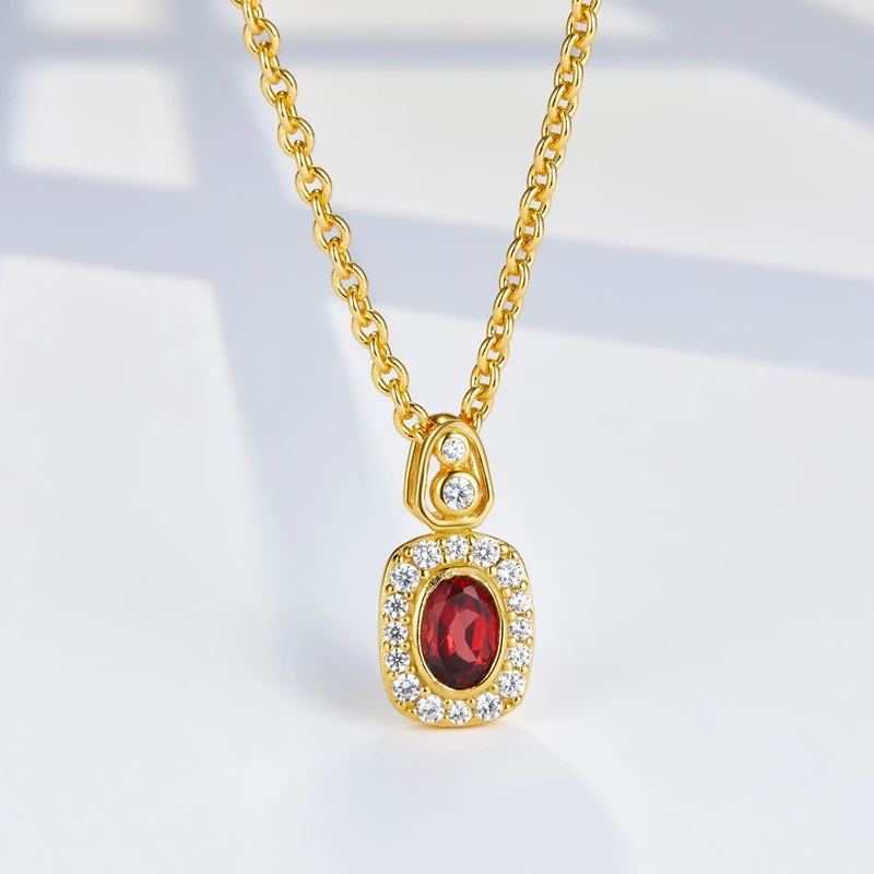 French Chic Natural Garnet 925 Silver Gold Plated Pendant Necklace Women Zircon Minimalistic Luxury Choker Necklaces 2023 New