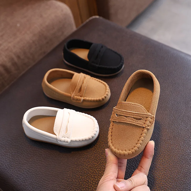 

Children Flats Spring Autumn Kids Casual Slip-on Shoes Boys Loafers Soft PU Leather School Shoes Girls Moccasins White, Brown