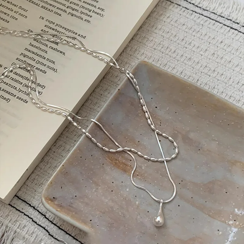 New 925 Sterling Silver Double Necklace Simple Charming Women's Pendant Geometric Shape Choker Birthday Gift Exquisite Jewelry