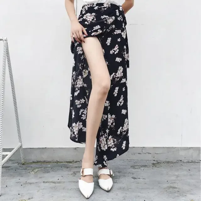 Wrap Skirt Beach Long Skirt High Waist Split Printed Dress Woman Skirts Mujer Faldas Saias Mulher