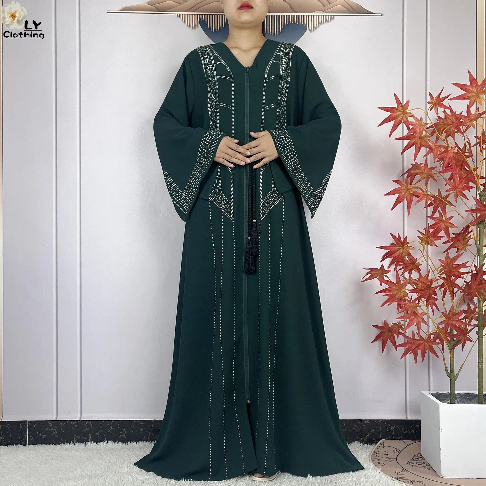 2024New Women Elegant Dress Dubai Abaya Long Sleeve Chiffon Islamic Clothing Muslim Women Robe Open African Abaya Casual Dress