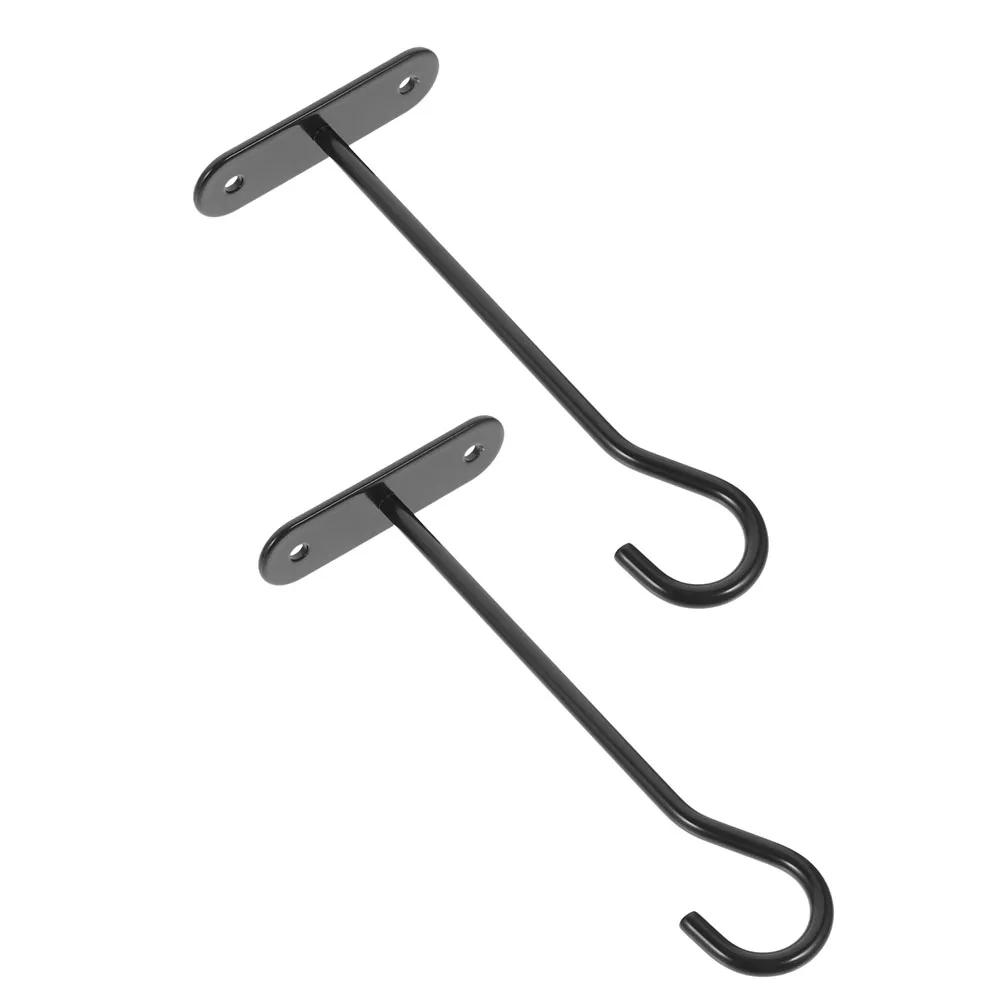 

2 Sets Hanging Basket Flower Pot Hooks Black Brackets Pots Holder Ceiling Plant Hangers Wall Mounted Outdoor Garden Storage