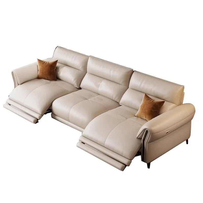 Electric multi-functional leather sofa, space capsule modern simple living room real zero against the wall first layer