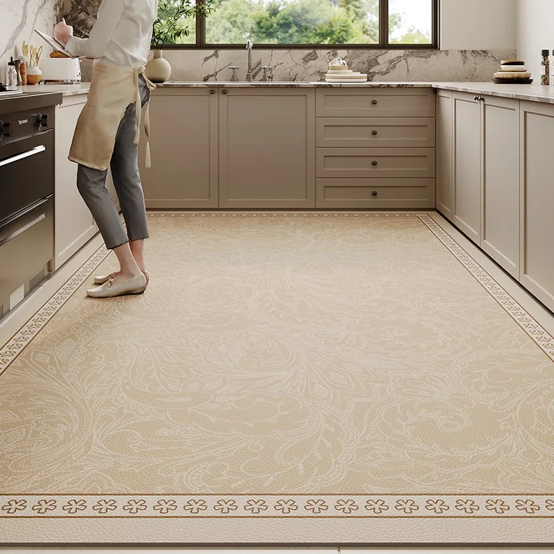 

PVC Leather Kitchen Floor Mat High-end Luxury Large Area Carpet Practical Anti-fouling Waterproof Anti-slip Balcony Rug Alfombra