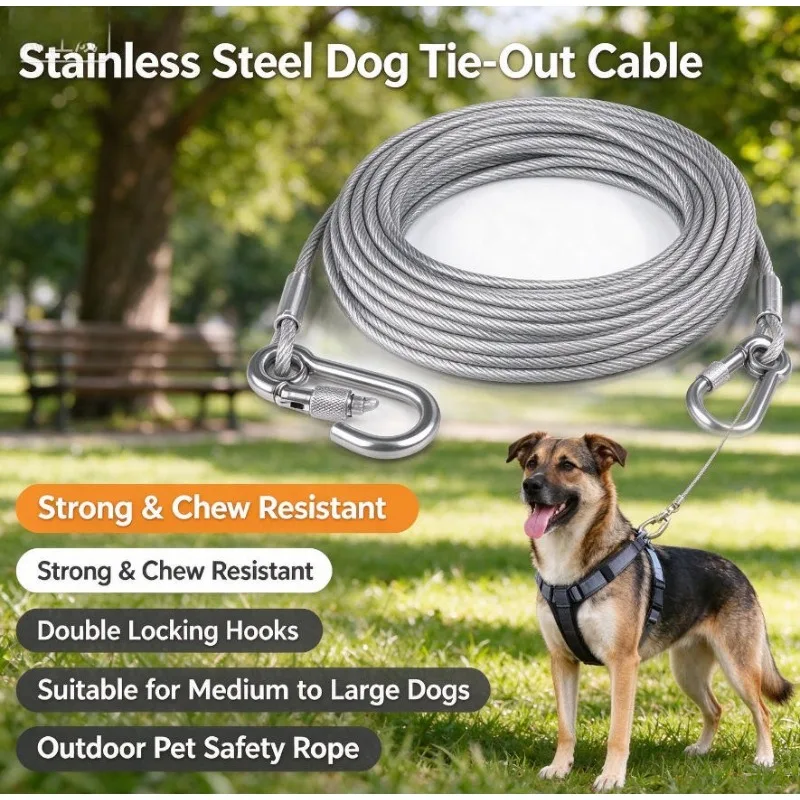 Stainless Steel Dog Leash Suitable for Medium To Large Dogs Specially Designed for Yards and Camping with Anti-Tangle Feature