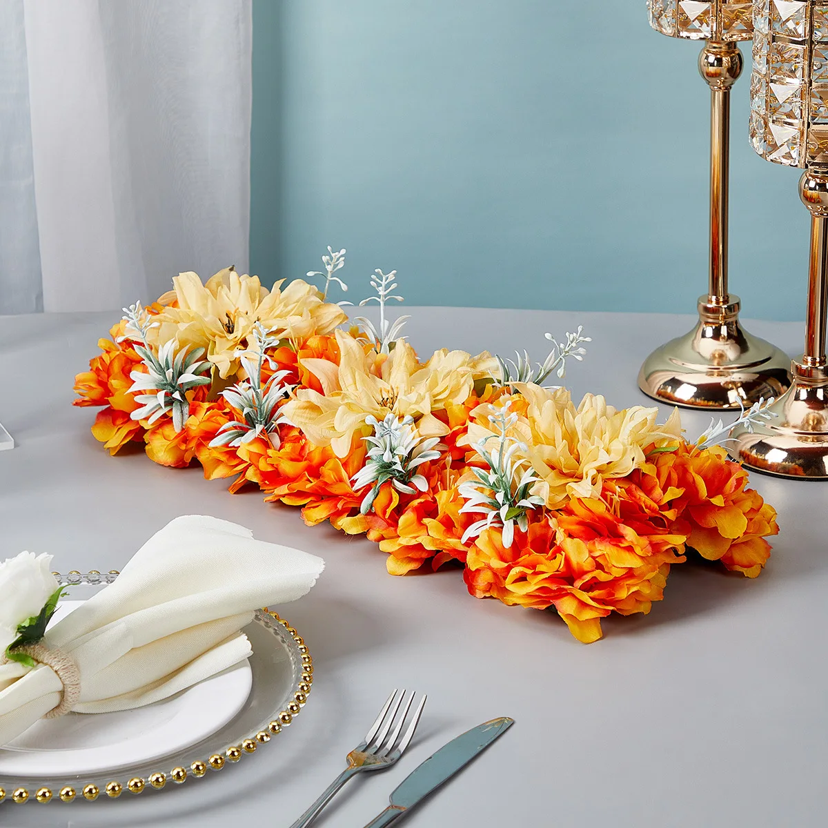 

Desktop simulated flowers fake flower row silk flower plastic wedding party event decoration prop arched rectangular flower row