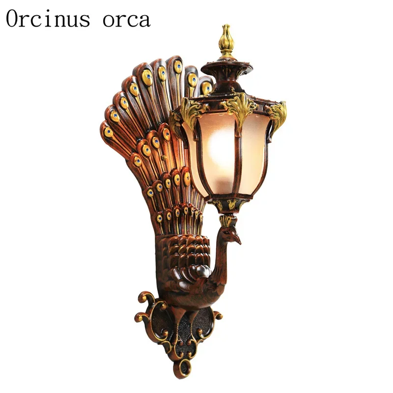Creative luxurious peacock waterproof wall lamp  living room corridor  personality retro gold  LED outdoor wall lamp
