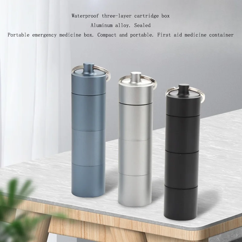 Outdoor Emergency Pill Sealed Container Aluminum Alloy Compact and Portablewater-resistant Three-layer Pill Storage Box