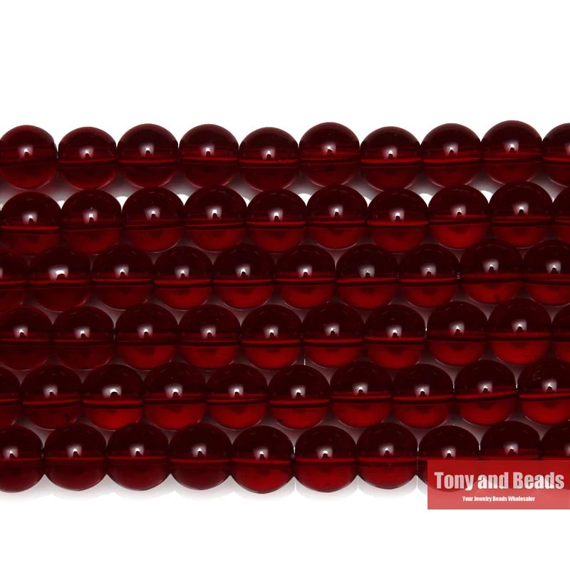 Natural Smooth Garnet Color Glass Loose Beads 15