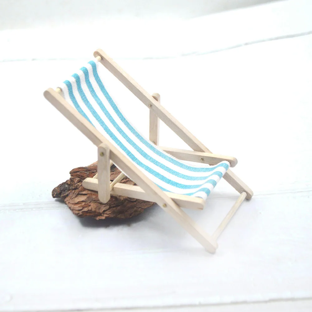 

1 Set 1/12 Mini House Miniature Furniture Model Wooden Lounge Chair Beach Chair Set for Kids (Red 2pcs Lounge Chair and 1pc Fold