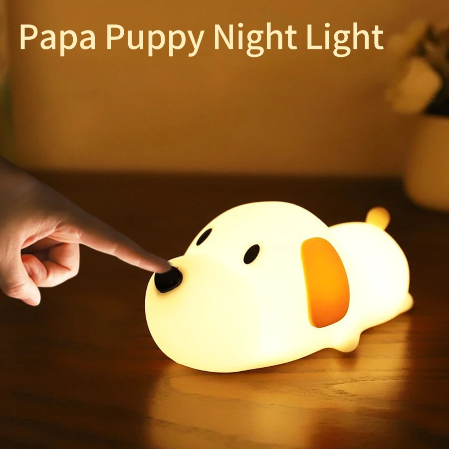 papa silicone puppy night light para criancas dog touch lamp birthday gift bedroom bedside decor christmas cute 01