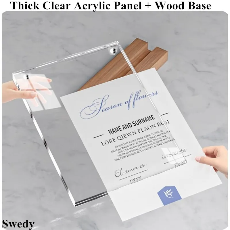 A5 148X210MM Wood Base Magnetic Acrylic Sign Holder Display Stand Menu Paper Holder Price Label Tags Photo Picture Poster Frame