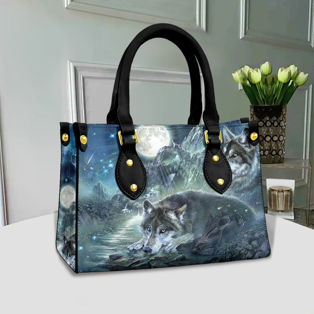 bolsa de impressao lobo selvagem para mulheres pequena tote casual bolsa de luxo ombro messenger moda personalizada 01