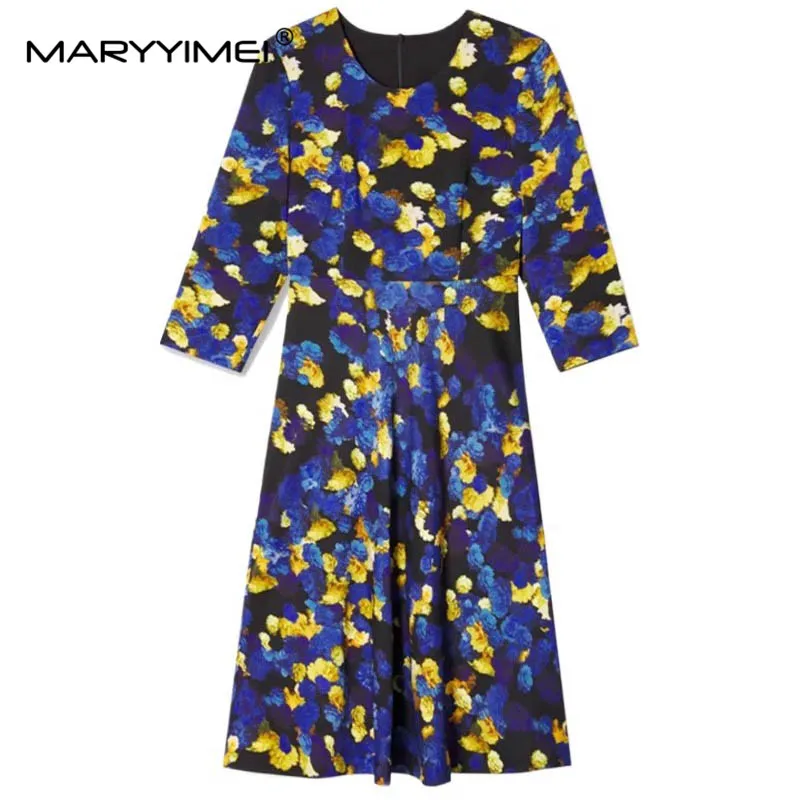 MARYYIMEI Spring Autumn Fashion Women's dress Three Quarter sleeves Tie Dye Print elegant slim Dresses