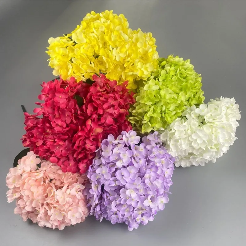 Large Size 5 Heads Artificial Flowers White Pink Hydrangea Silk DIY Wedding Bridal Bouquet Fake Flowers Home Party Decoration