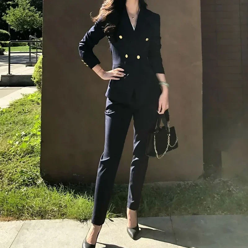 Black professional suit female 2024 autumn and winter new leisure temperament goddess Fan commuter workplace high-end suit.