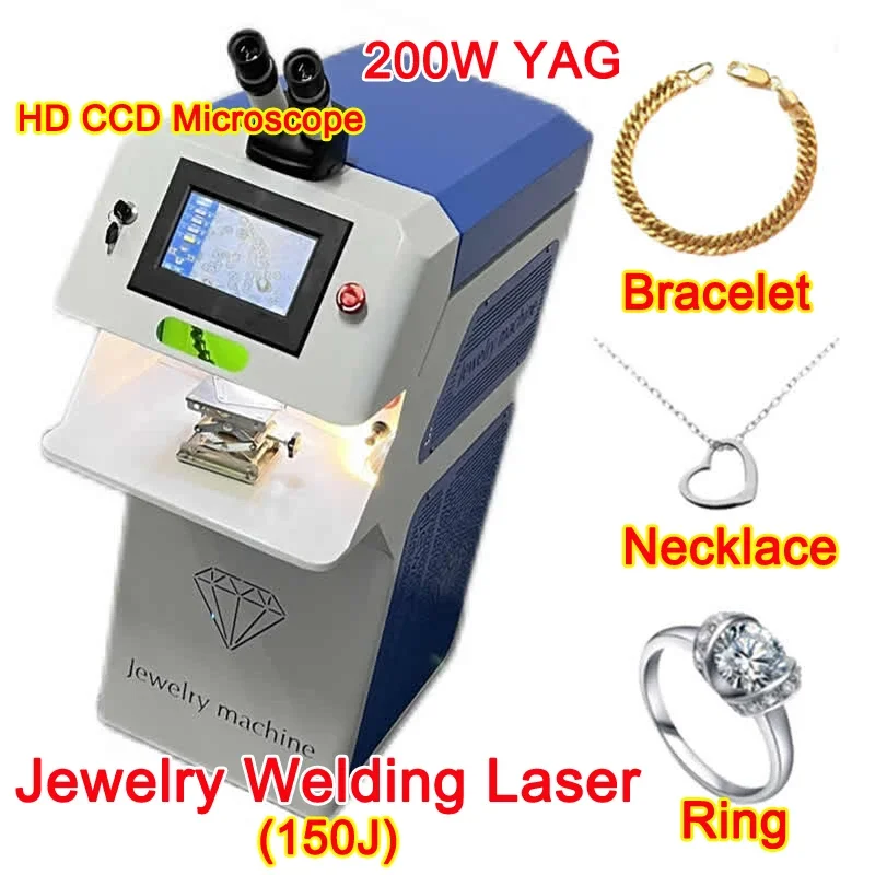 300W 150J YAG Jewelry Laser Spot Welding Machine Micro Soldering for Gold Silver Chain Ring With HD CCD Microscop Air Cooling