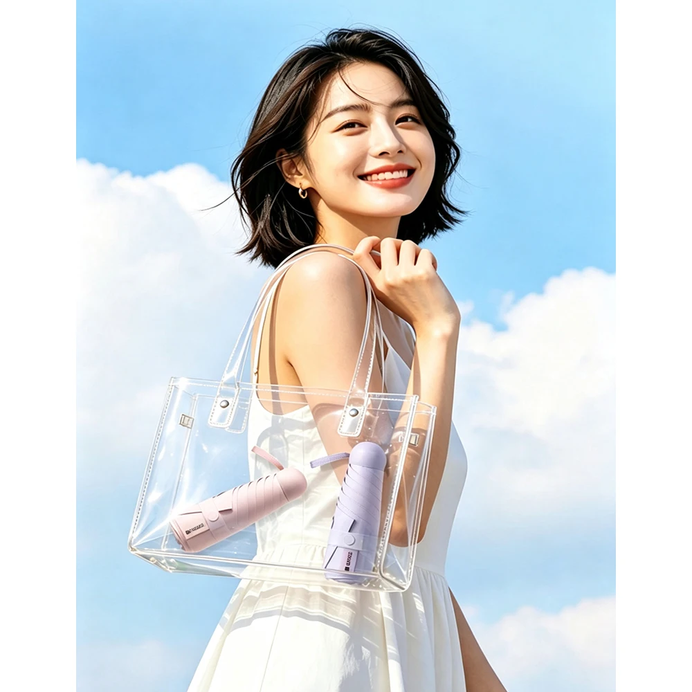 201g Mini Capsule Umbrella UV Protection UPF50+ Windproof Sun Rain Compact Pocket Portable Folding Travel Parasol Women's Sunny
