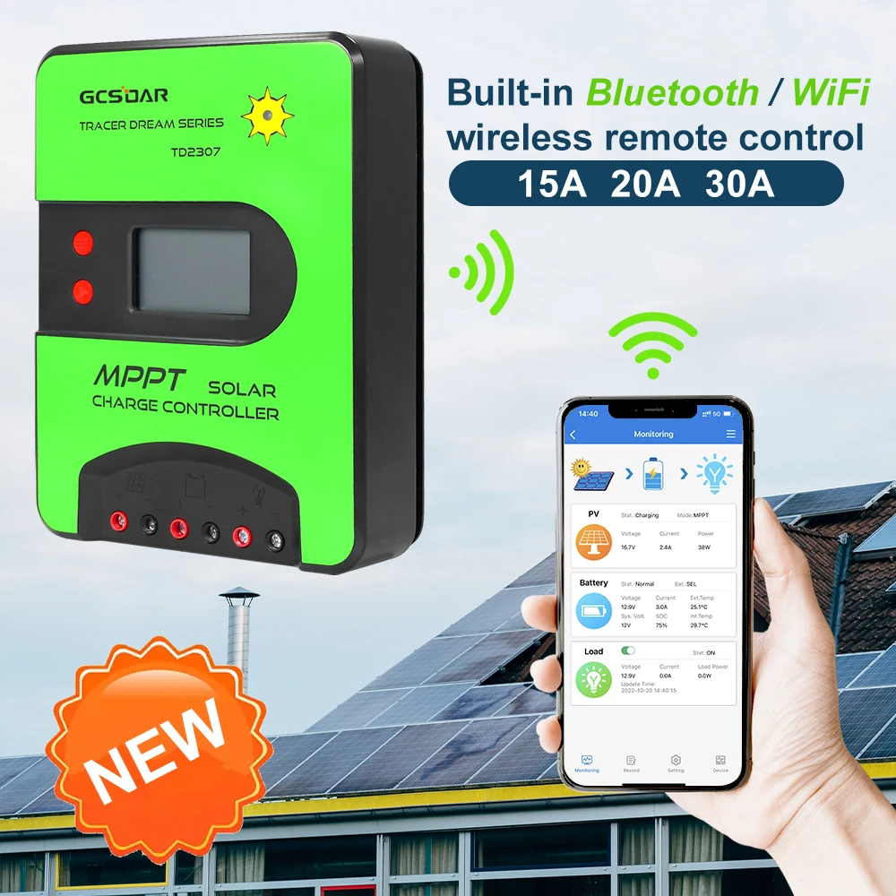 15A 20A 30A 40A MPPT Solar Charge Controller WIFI Bluetooth Control 12V/24V Lithium Battery