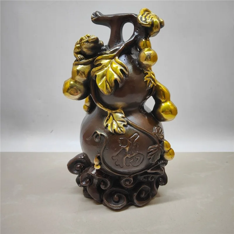 Antique Brass Gourd with Hundred Blessings, Wealth-Attracting Carved Ornament for Living Room Home Decoration, Craftsmanship Ent