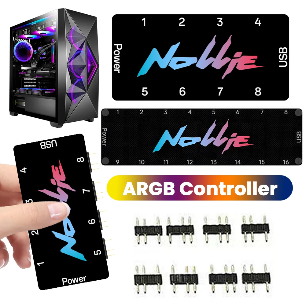 5V 3PIN ARGB Controller 8 Way Addressable ARGB Splitter Support SignalRGB OpenRGB SATA Power for Extended Motherboard Interface