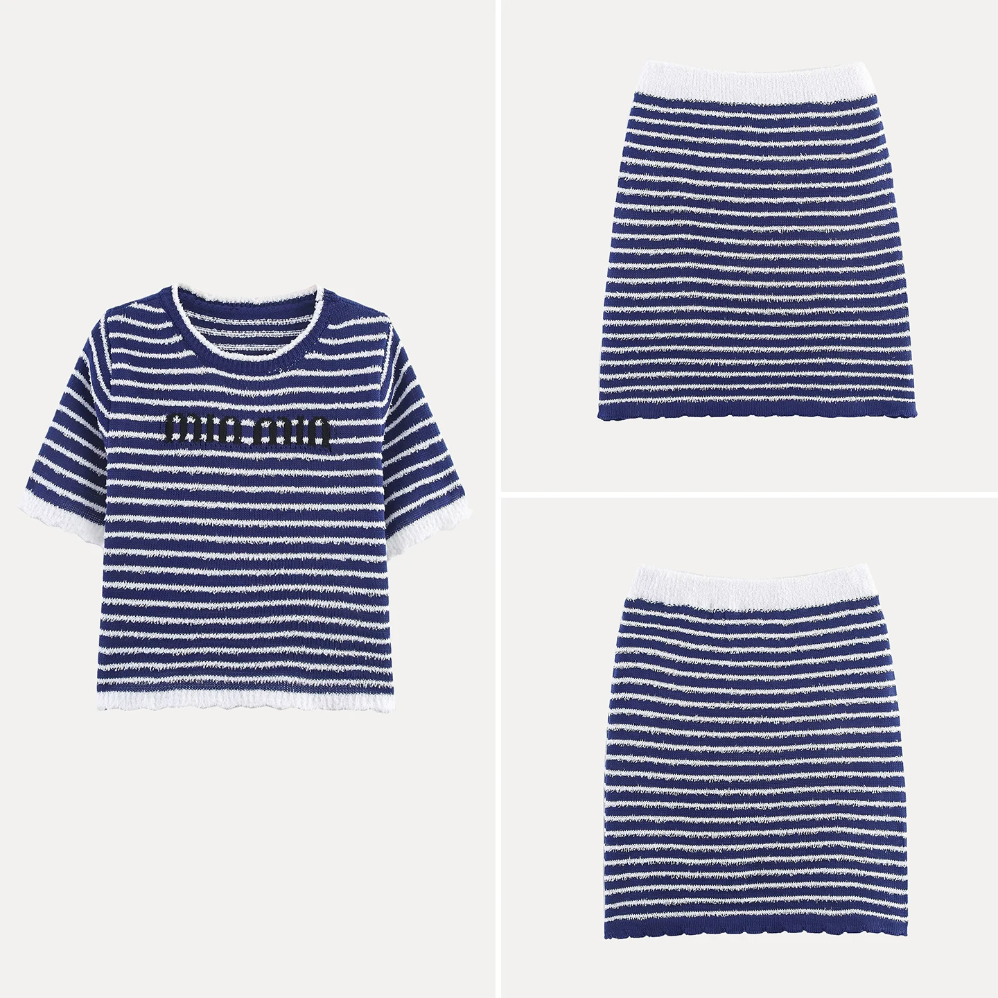 

Ele Striped Letter Embroidery Knitted Set for Women ort Sve round Ne Two-Piece Suite Autumn New Arrival Z Brand