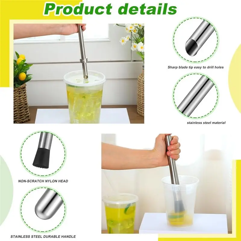 A44Z-Straw Puncher And Muddler For Lemonade Plastic Lids Cups, Straw Hole Puncher, Fresh Squeezed Lemonade Stand Supplies