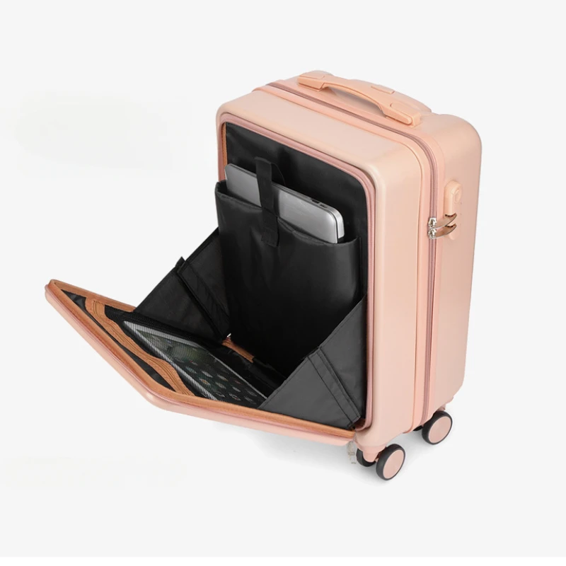 Travel Suitcase Front Opening Laptop Pocket Trolley Case Multi Function Carry on Luggage Universal Wheel Password Lock Suitcase