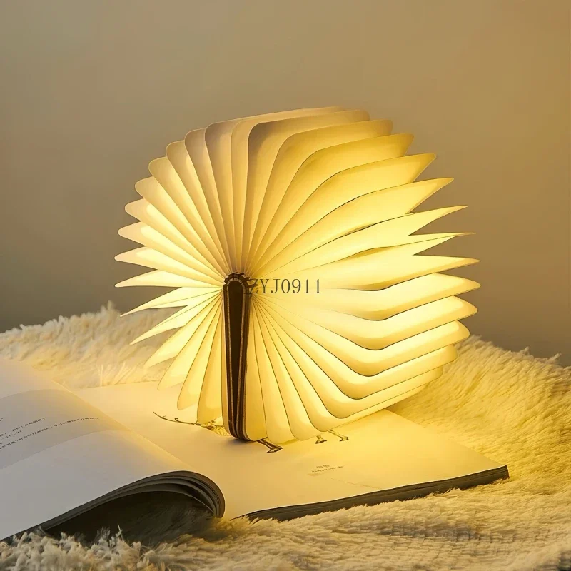 *LED Wooden Book Lamp Creative Folding Page Rechargeable Night Light Corporate Gift Bedside Atmosphere Table Lamp Book Lamp