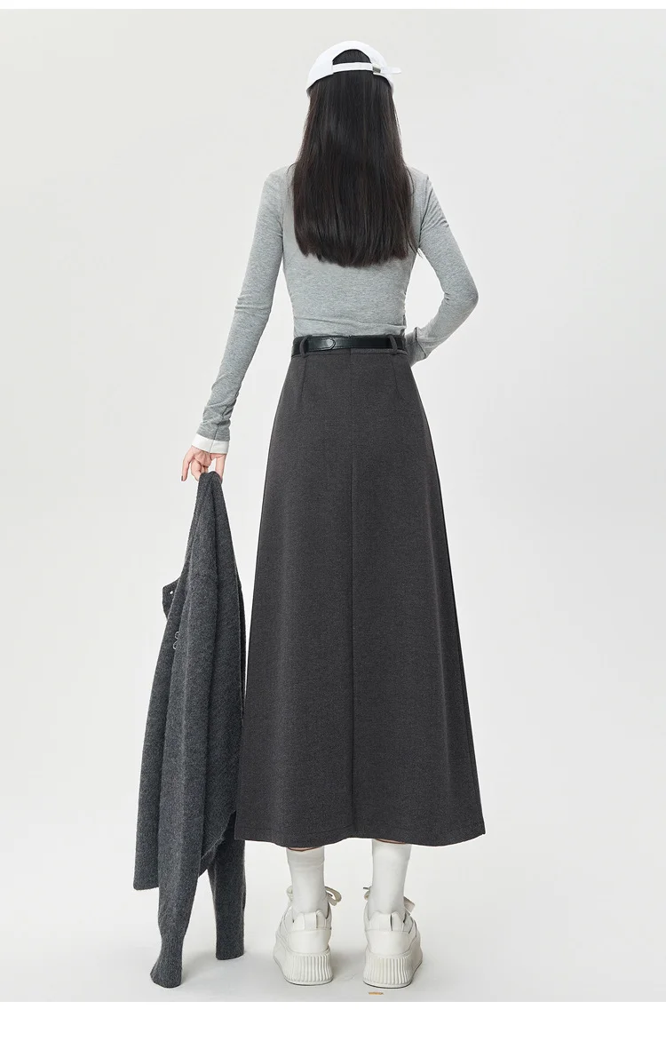 2025 Spring and Autumn New Suit Half length Skirt with High Waist and Drop Feeling pleated Skirt Medium length Large Swing Skirt