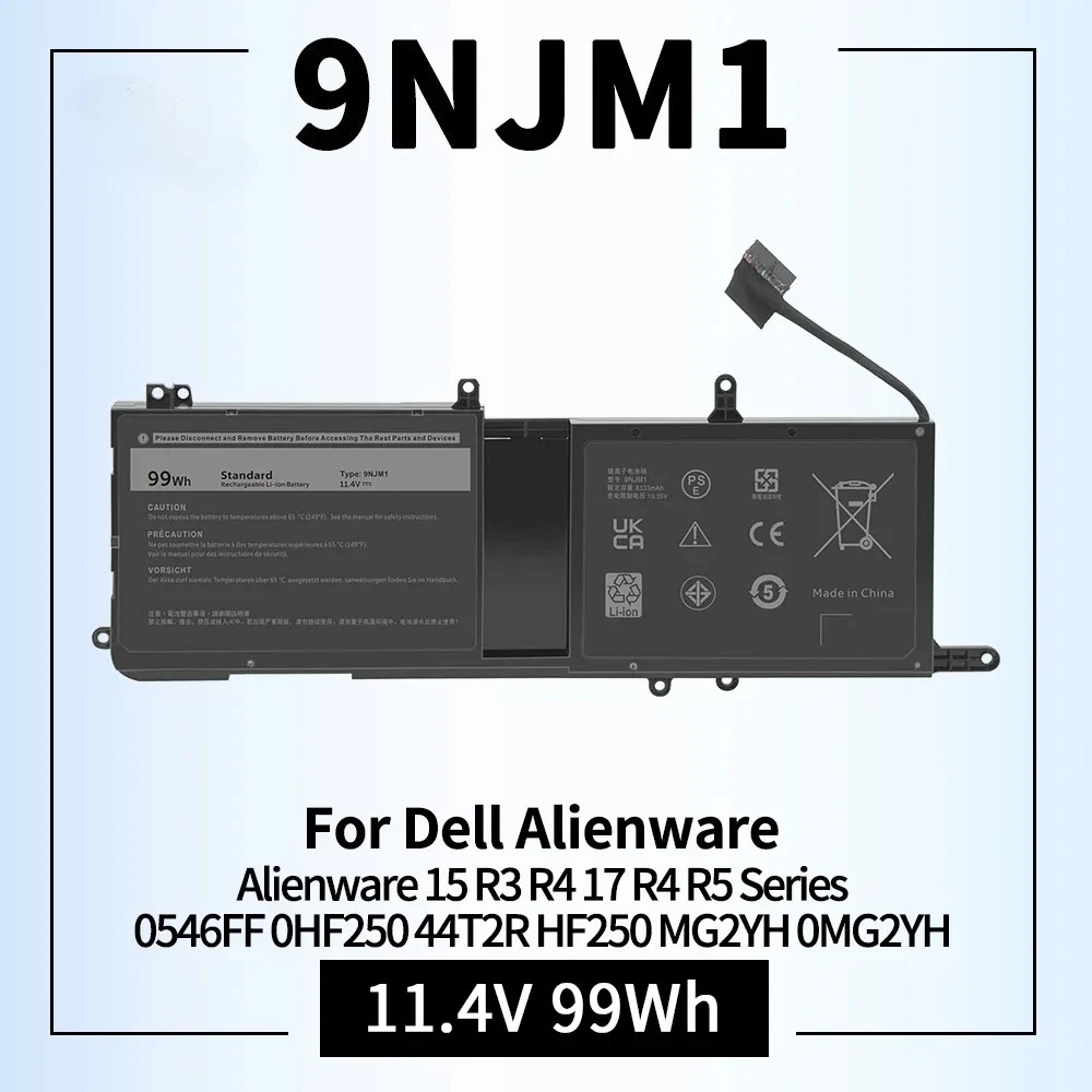 99Wh 9NJM1 Laptop Battery for Dell Alienware 15 R3 R4 17 R4 R5 Series Notebook 0546FF 0HF250 44T2R HF250 MG2YH 0MG2YH 11.4V