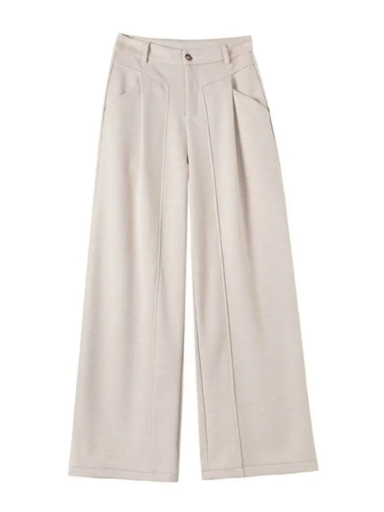 กางเกงขายาวทรงตรงเอวสูงผ้าวูลเนื้อนุ่ม สไตล์ลำลอง ใส่ได้หลายโอกาส สำหรับผู้หญิง ฤดูใบไม้ร่วง ฤดูหนาว รุ่นใหม่