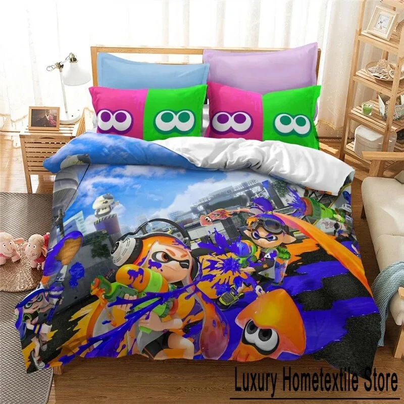 3D Printed Splatoon Game Bedding Set Boys Girls Twin Queen Size Duvet Cover Pillowcase Bed Kids Adult Fashion Home Textileextile