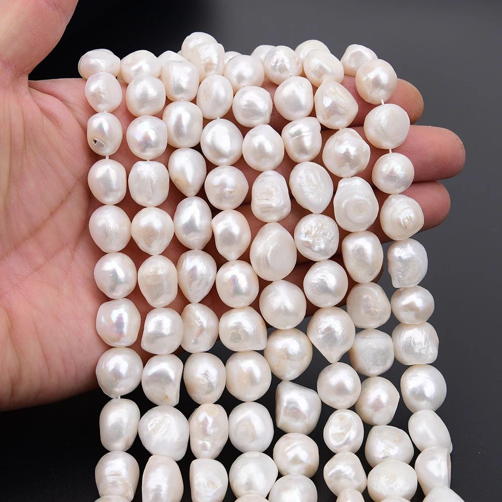 

APDGG 2 Strands Big Cultured Freshwater White Baroque Pearl Loose Beads 15'' Strands Handmade Jewelry Making DIY