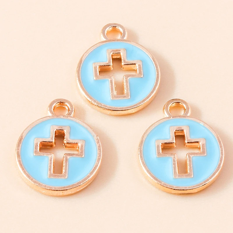 Leslie 10pcs/lot 11*14mm Enamel Charms Hollow Cross Charms Pendants for Earrings Necklaces DIY Jewelry Making Accessories