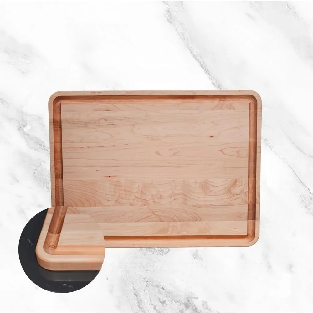 Kitchen Oversized Solid Maple Cutting Board - Butcher Block Wood Carving Board With Juice Trough for Kitchen Pieces Chopping Set