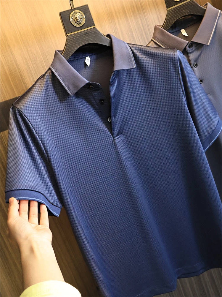 

Ice Sensation ort Sve irt for Men Busin Casual Pure Color Summer High End Menswear Stand Fit Fain Brand