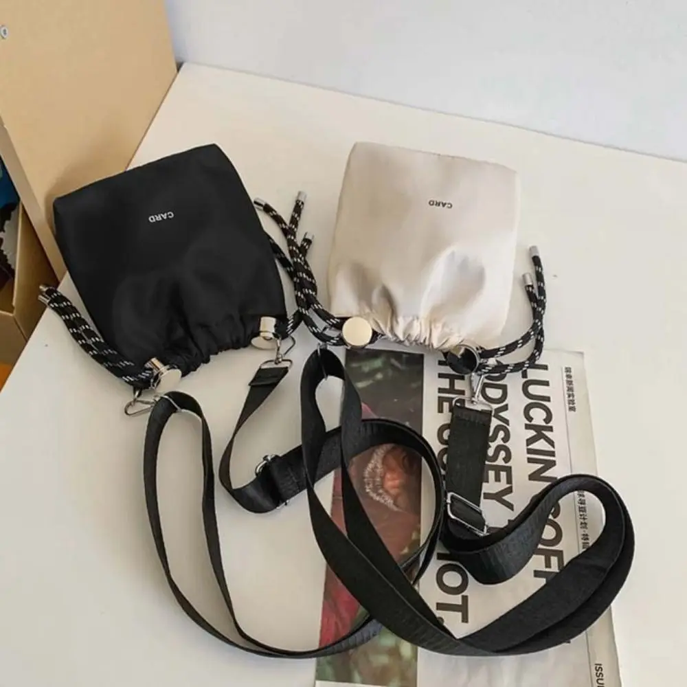 

Korean Style Black Drawstring Bucket Bag Nylon Portable INS Shoulder Bag Single-shouldered Luxury Fashion Crossbody Bags