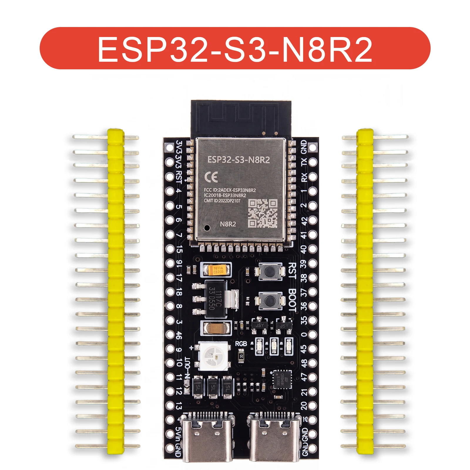 ESP32-S3 Ontwikkelingsbord WiFi Bluetooth 5.0 Dual-Core 240MHz N16R8 N8R8 8MB PSRAM Dubbele USB-C 44PIN Adapter voor MicroPython IoT