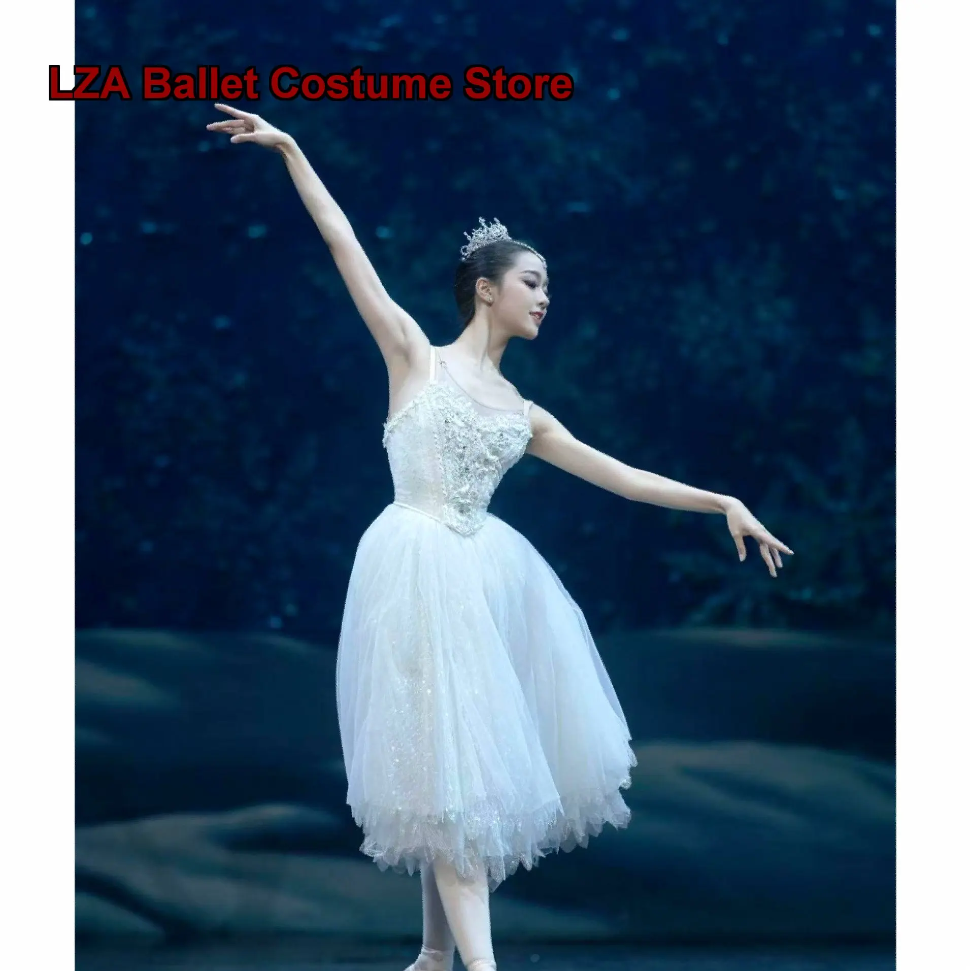 The Nutcracker Long Dress Ice Queen Adult Dance Competition Performance Tulle Tutu Skirt