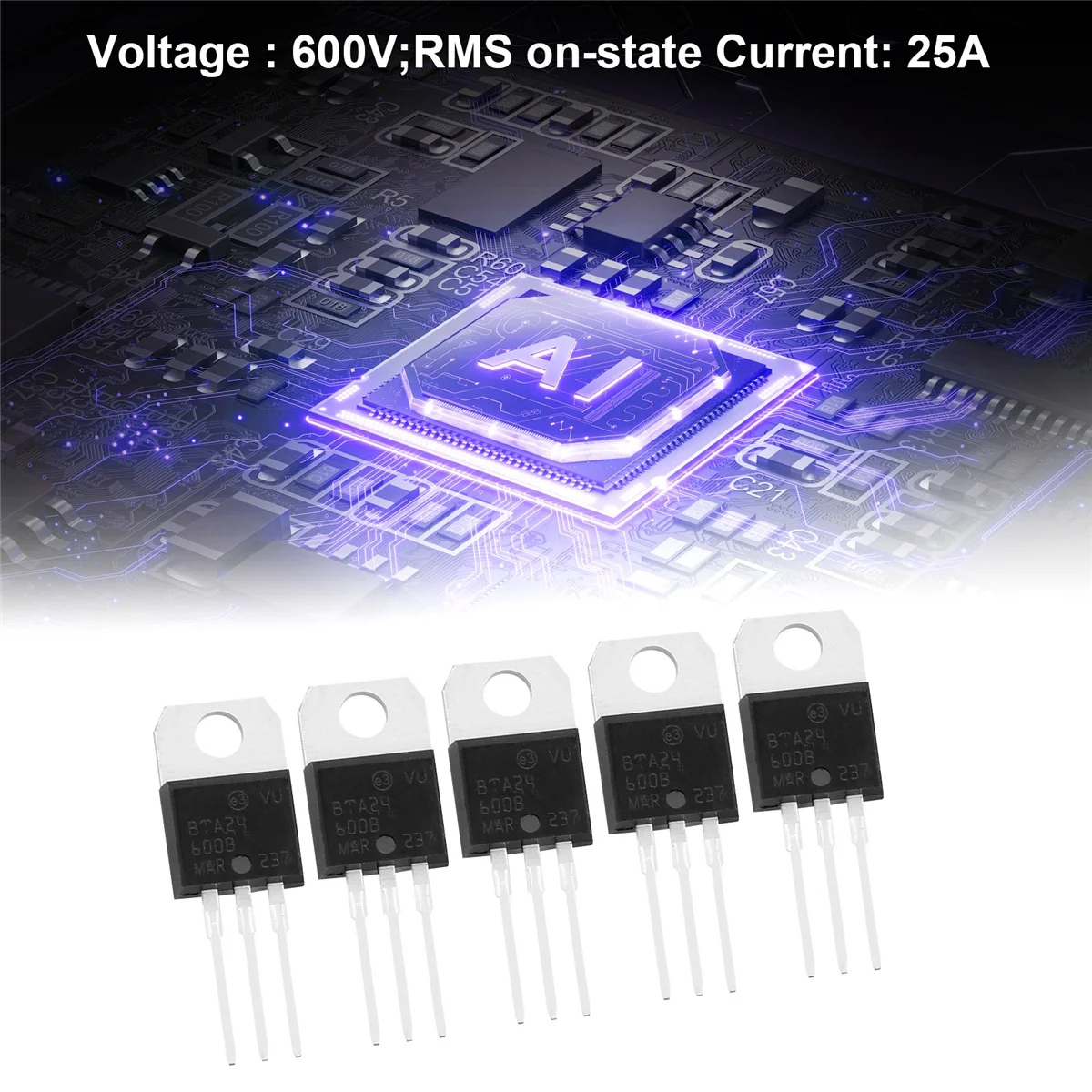 5 Pcs T0-220AC Package SCR Standard Triacs 600V 25A BTA24-600B