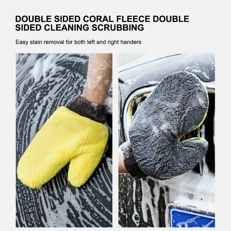 Microfiber Car Washing Glove Double-Faced Thickened Coral Fleece Cleaning Brush Gloves Car Detailing Cleaner Care Tool