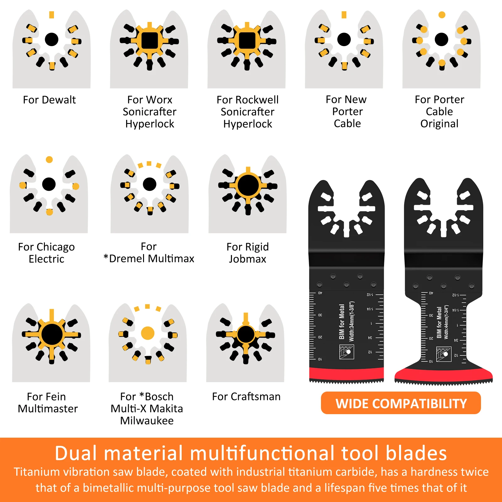 4Pcs Titanium Bi-Metal Oscillating Saw Blade Multipurpose Arc Edge Oscillating Multitool Blades Metal Cutting Oscillating Tool